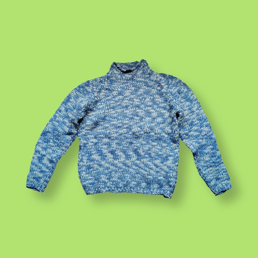 Seventy Venezia Chunky Knit Pullover Wool Sweater Women's Large Italy Blue Gray